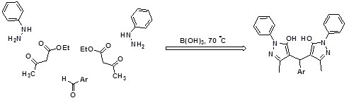 سنتز ترکیبات 4،′4-(آریل متیلن)-بیس(3-متیل-1-فنیل-1H-پیرازول-5-ال) با استفاده از سامانه محلول آبی بوریک اسید 
